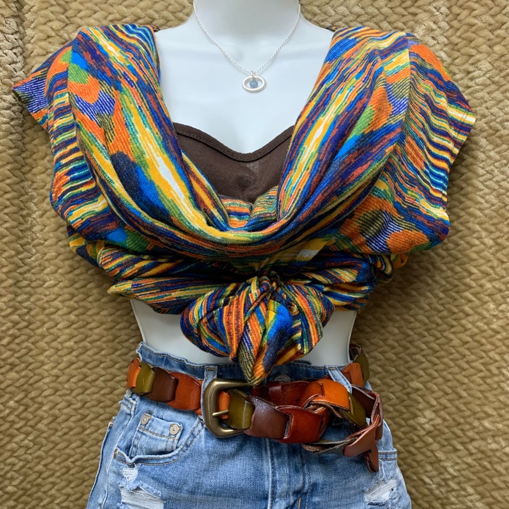 Multicolor Striped Cap-Sleeve Knit Top - Picture 2 of 2